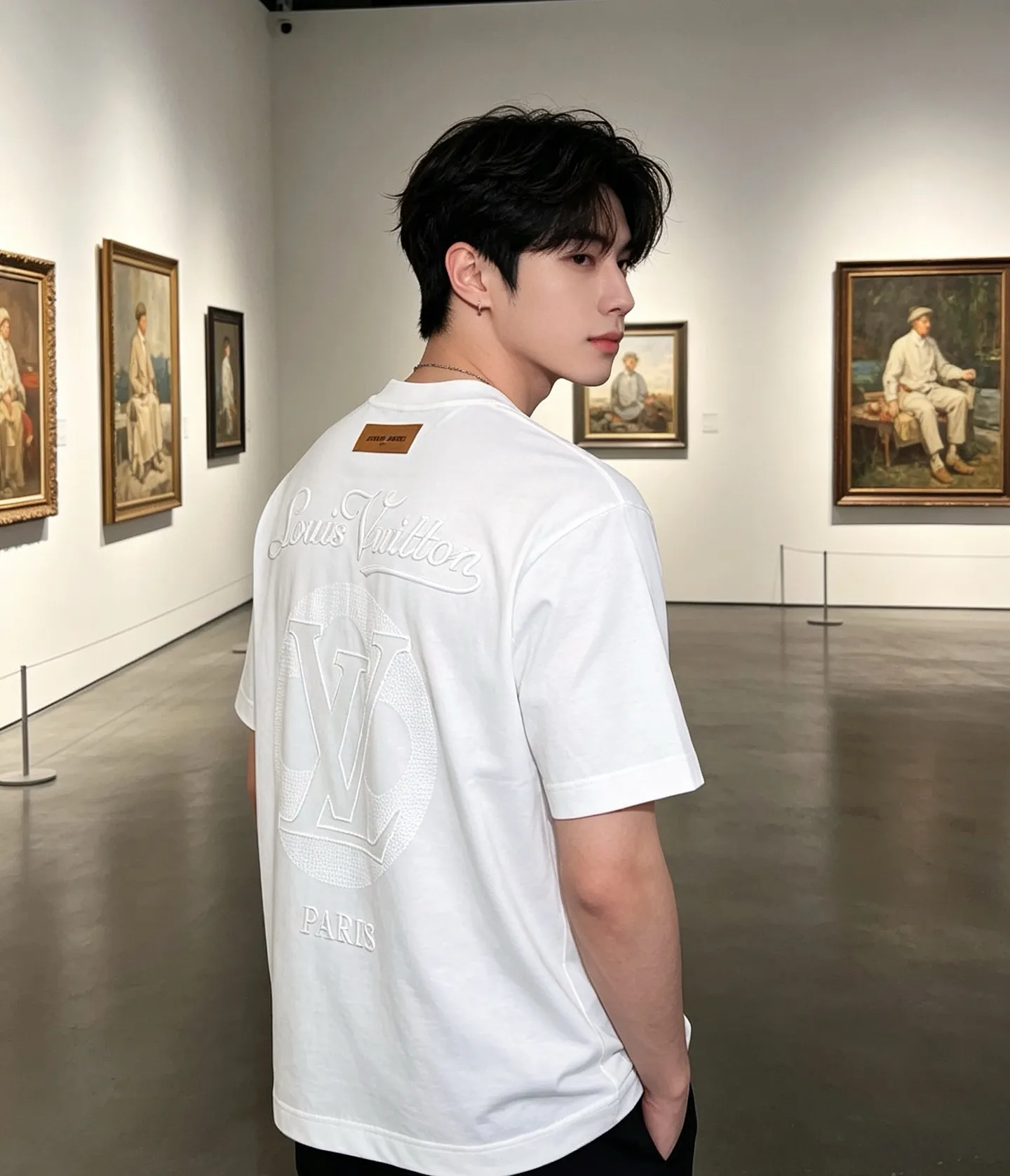 Louis Vuitton/Louis Vuitton hollow tatami embroidered round neck short sleeves on the back